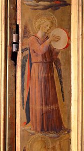 Angel播放铃鼓，细节来自Linaiuoli Triptych，1433（面板上的蛋彩画） 作者 弗拉·安杰利科
